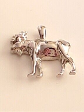 Vtg. Rhodium Plated Moose Pendant
